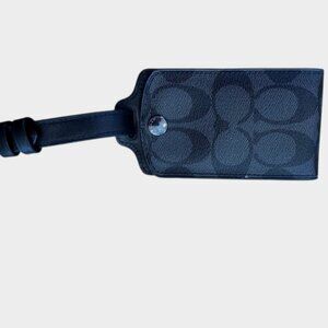 Coach Signature Canvas Luggage Tag – Black Leather Travel ID Tag NWT
